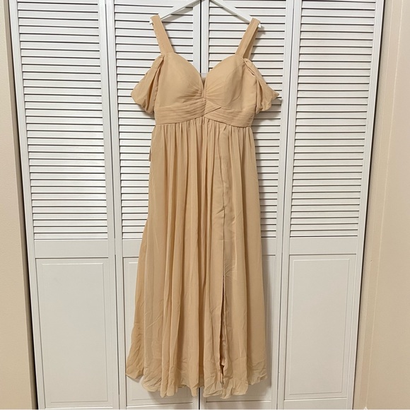 NWOT Wear Your Love Champagne Chiffon Maxi Bridesmaid Dress Pockets Corset Bride - Picture 2 of 16